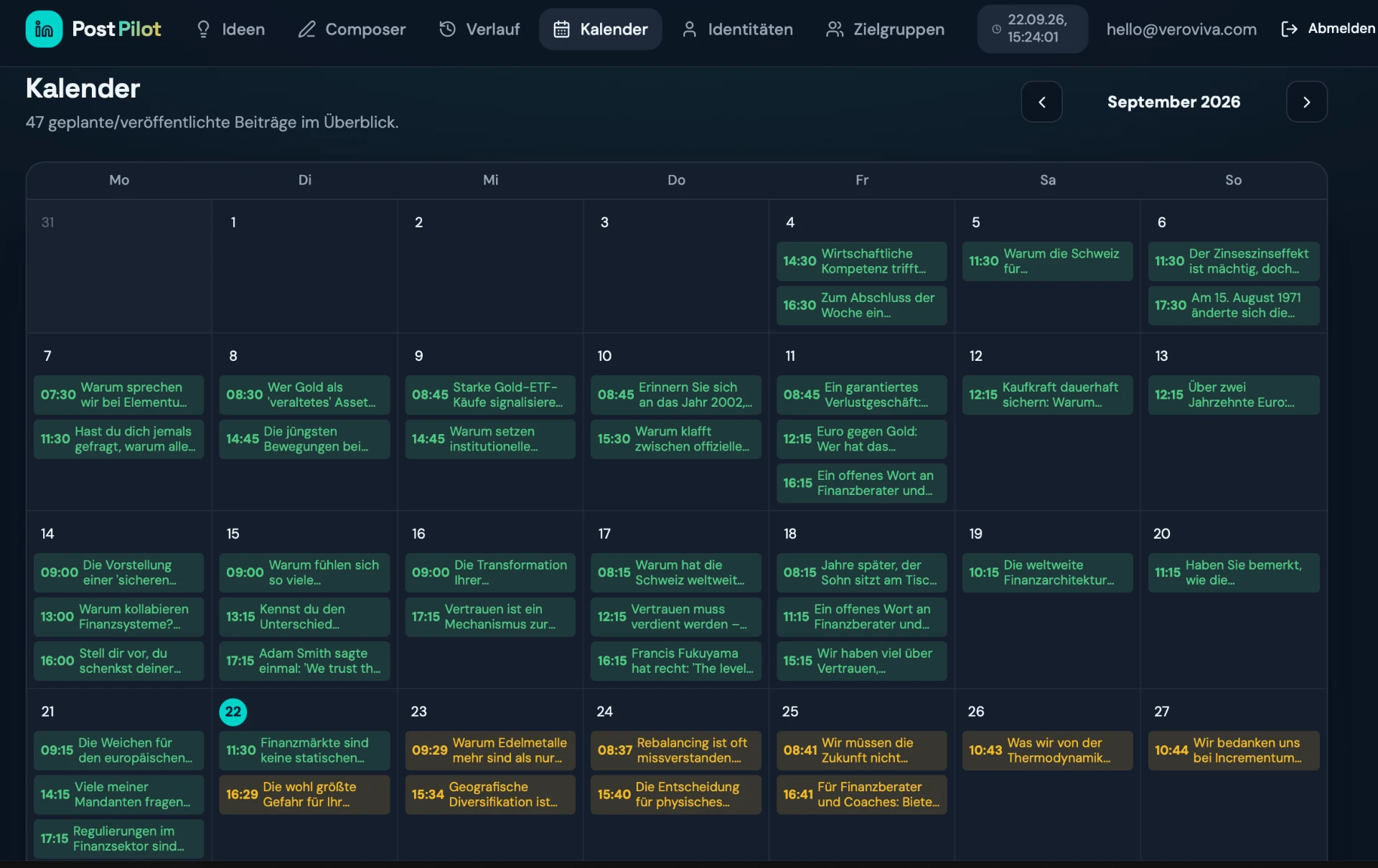 CleverPosten Redaktionskalender mit geplanten LinkedIn-Beiträgen über mehrere Wochen